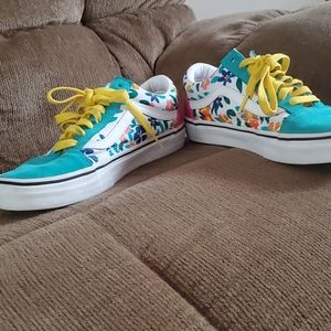 Pink and green flowered vans